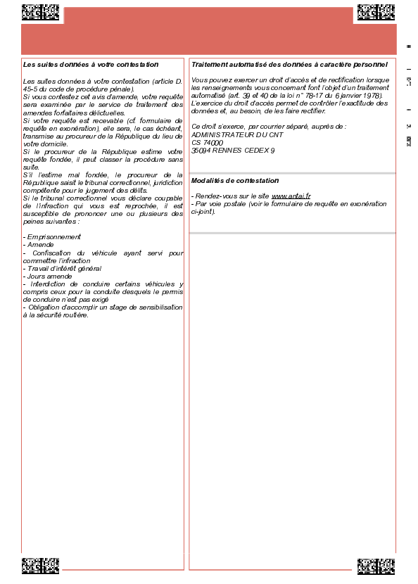 Image verso d'un spécimen d'amende forfaitaire délictuelle pour un délit de conduite sans permis.